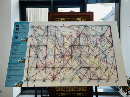 「覺照之牆」讓青年思考在日常生活中，會被什麼而影響，選擇相應的顏色繩，圈在牆上的文字，其中許多毛線都圈在「佛」、「道場」、「朋友」、「集體創作」這幾個字。